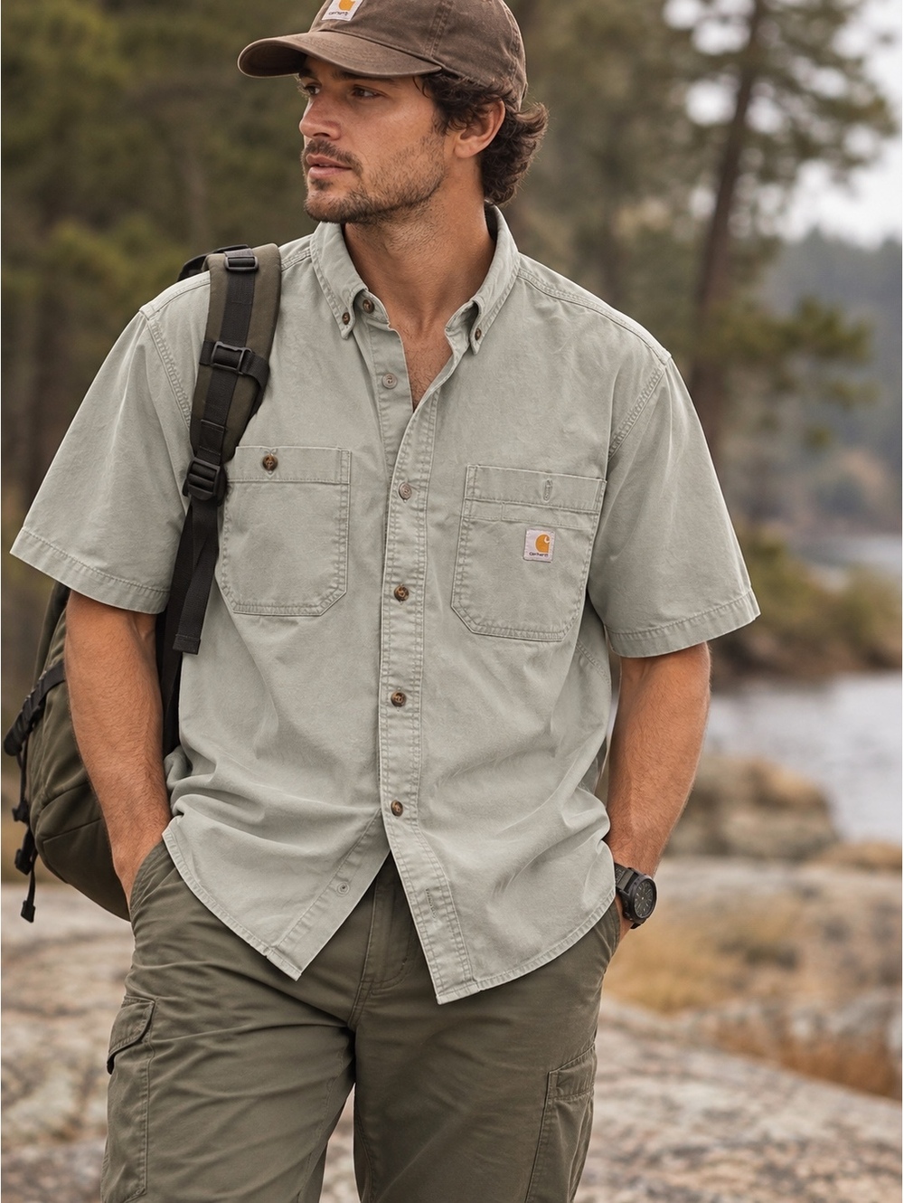 Carhartt Men’s Relaxed Fit Stretch Cotton Rugged Flex Short Sleeve Button Shirt
